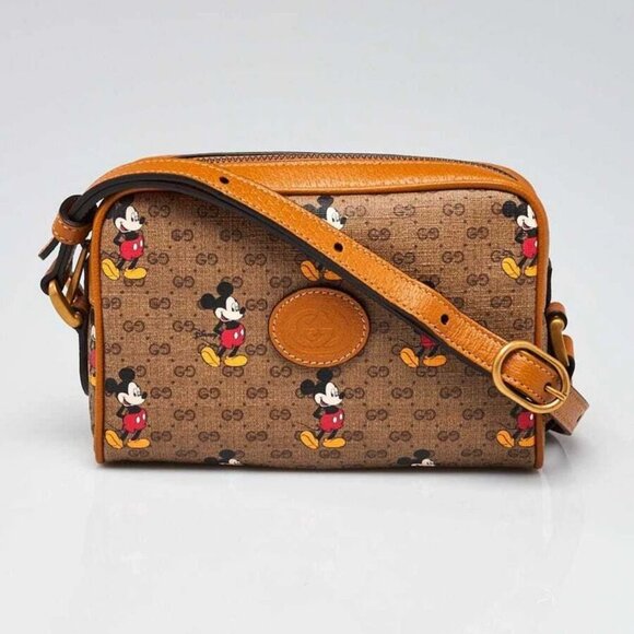 Gucci X Disney Brown GG Coated Canvas Mickey Mouse Mini Crossbody Bag - Picture 1 of 12